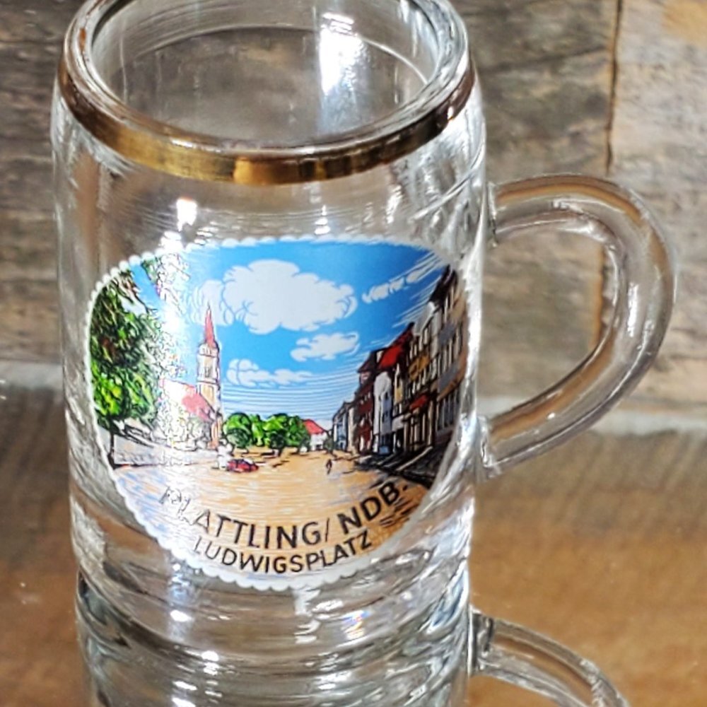 Ludwigsplatz Germany Miniature Handled Shot Glass - Gold Rimmed.  #1